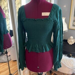 BP Green Smocked Long Sleeve Top